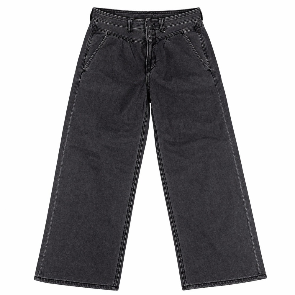American Eagle Wide Leg Crop Black Washed Jeans Vintage Style Waist 6 Short